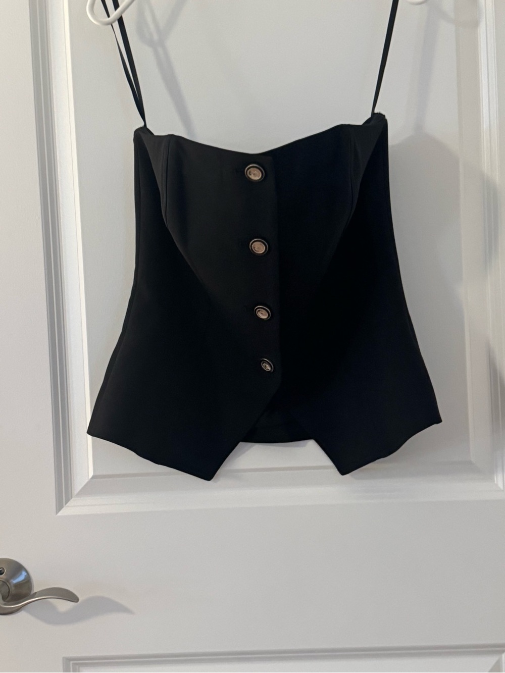 WHBM Black Button-Front Bustier Top